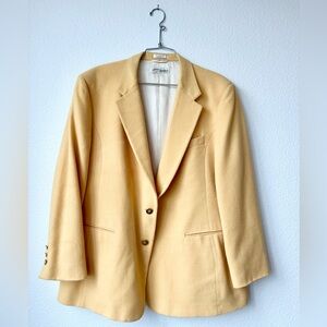VTG Norm Thompson Yellow 100% Camel Hair Women's Brass Button Blazer Jacket 20